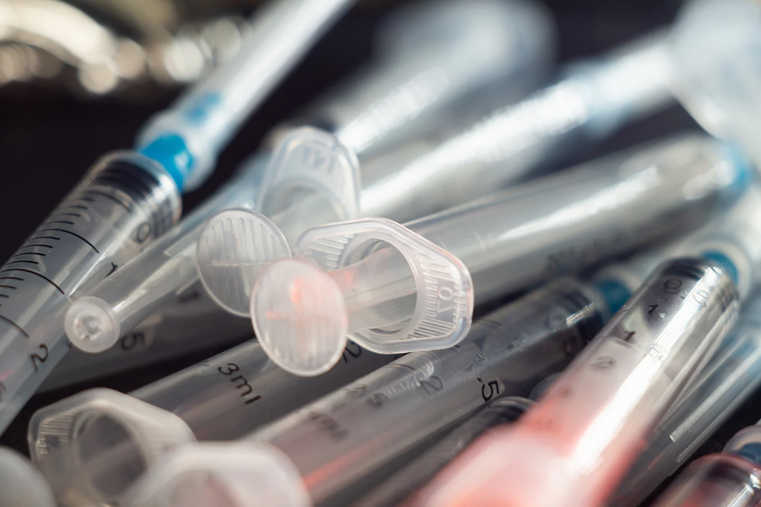 close up view of medical syringes